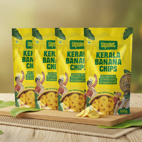Pack of Sipslet Kerala Banana Chips packaging on a white background